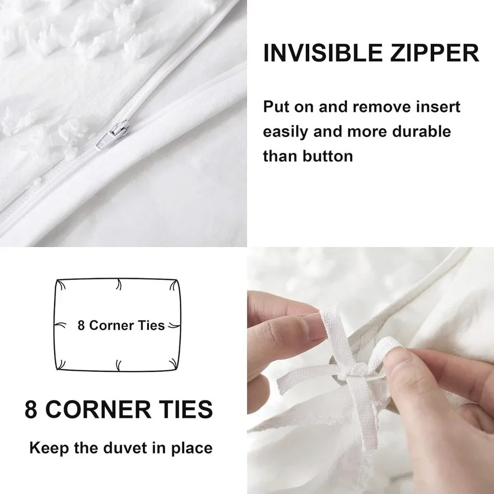 NEW Boho White Tufted Style Jungalow Bohemian Queen 3PC DUVET Cover Bedding SET